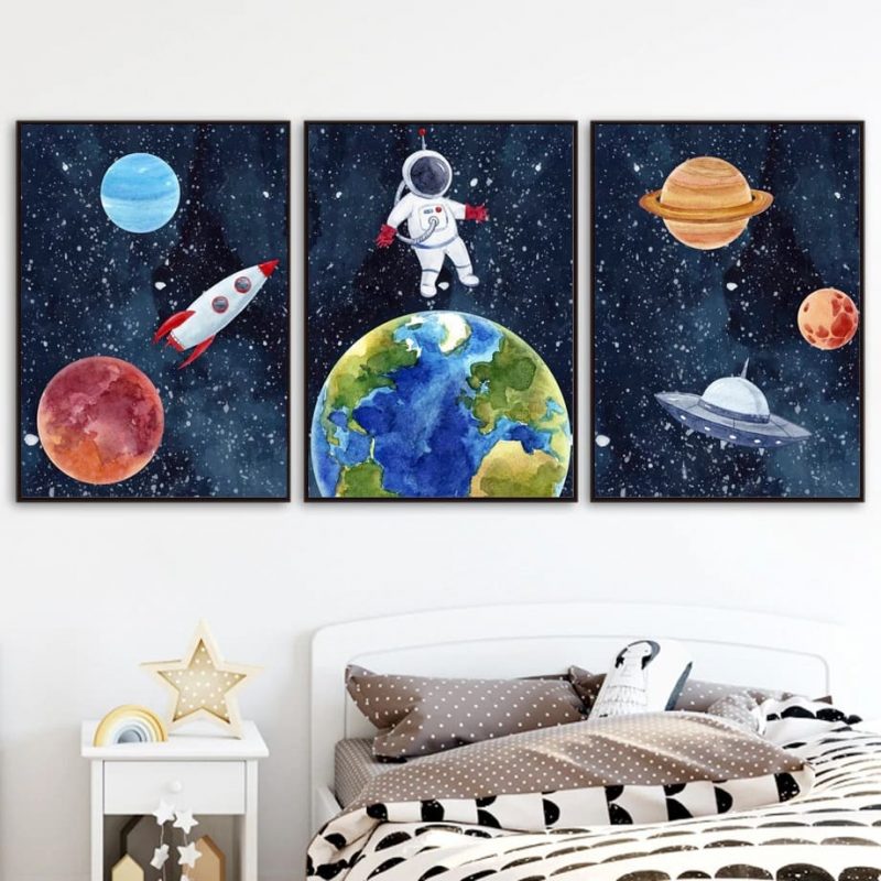 Poster enfant astronaute terre aquarelle